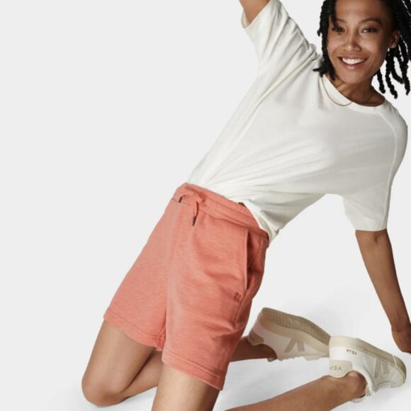 Sweaty Betty Blush Pink Essentials High Waist Longline Sweat Shorts - Picture 2 of 11